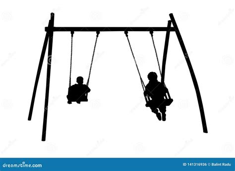 Children Silhouette On Swing Stock Vector Illustration Of Playful