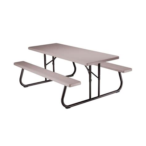 Lifetime Products 72 In Gray Resin Rectangle Folding Picnic Table At