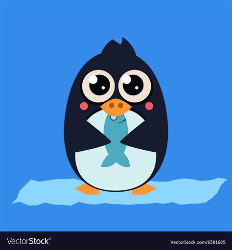 Penguin Eating Fish On Ice Royalty Free Vector Image