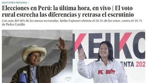 Sin embargo, el jne quien es el encargado de proclamar al próximo presidente del perú, aún no se pronuncia. Así informó la prensa extranjera los resultados de ...
