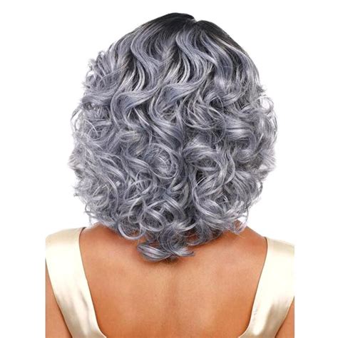Ombre Gray Wig Short Curly Full Wig Heat Resistant Elegant Women