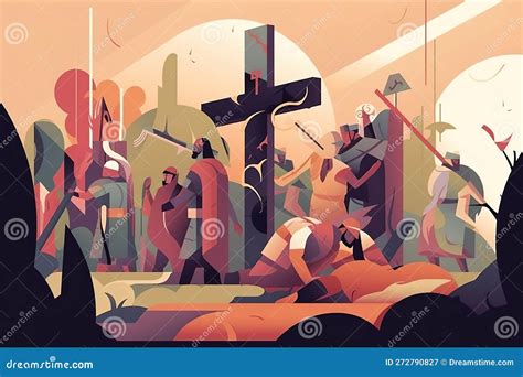 Biblical Vector Illustration Series Way Of The Cross Or Stations Of The