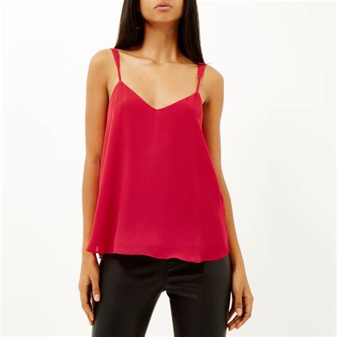 River Island Red V Neck Cami Top In Red Lyst