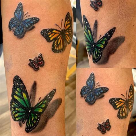 Flying butterfly tattoo on leg: 3d Butterfly Tattoo Leg - tattoo design