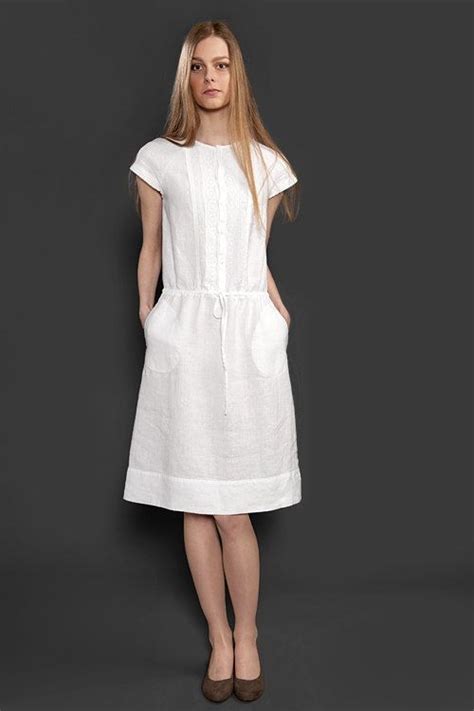 Special Offer Off White Linen Dress With Lace Decorated Pure