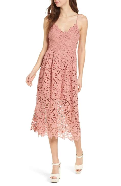 Dusty Pink Lace Midi Dress For A Wedding Guest Rehearsal Dinner