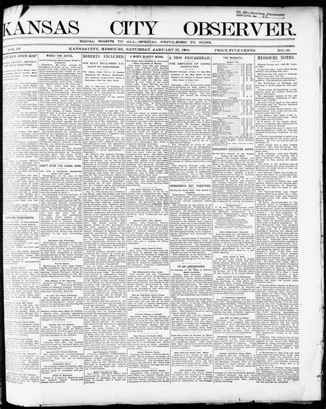 Kansas City Observer Kansas City Mo Vol 4 No 36 Ed 1 Saturday January 27 1900 The