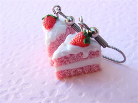 Strawberry Cake Earrings With Vanilla Icing Handmade Polymer Clay