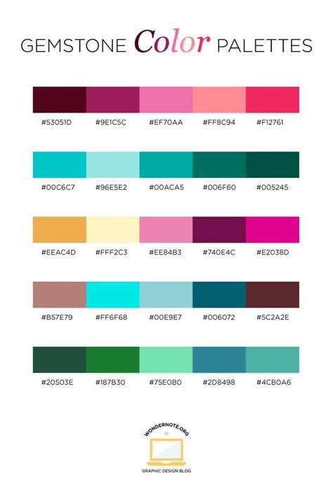 Color Palettes For Web Digital Blog And Graphic Design With Hexadecimal