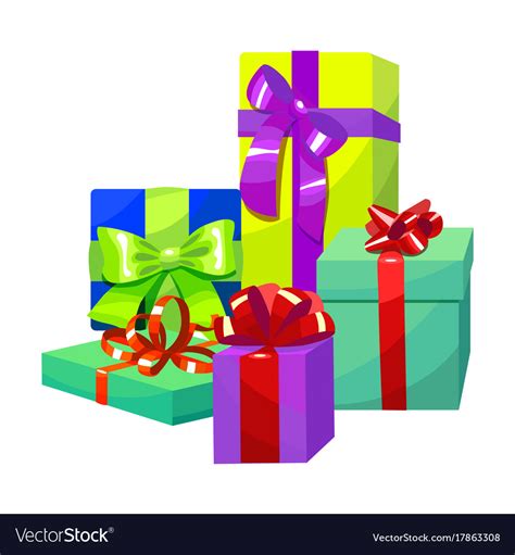Folding boxes often have magnets to keep the box sealed and are ideal for keepsakes and you can often find these as jewelry gift boxes as a way to beautifully present an item. Colorful gift composition gift boxes in cartoon Vector Image