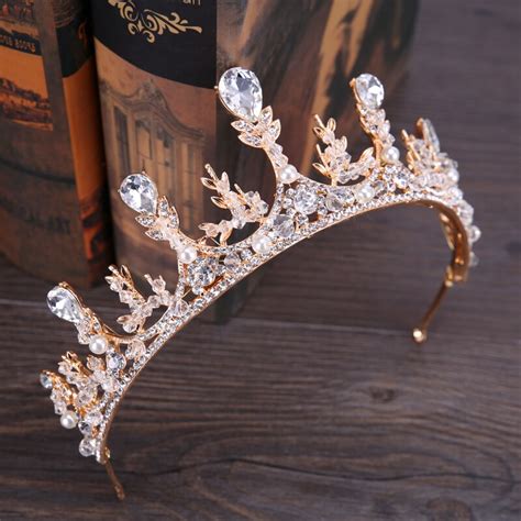 Fashion Bride Crown Exquisite Rhinestone Crown Tiaras Light Gold