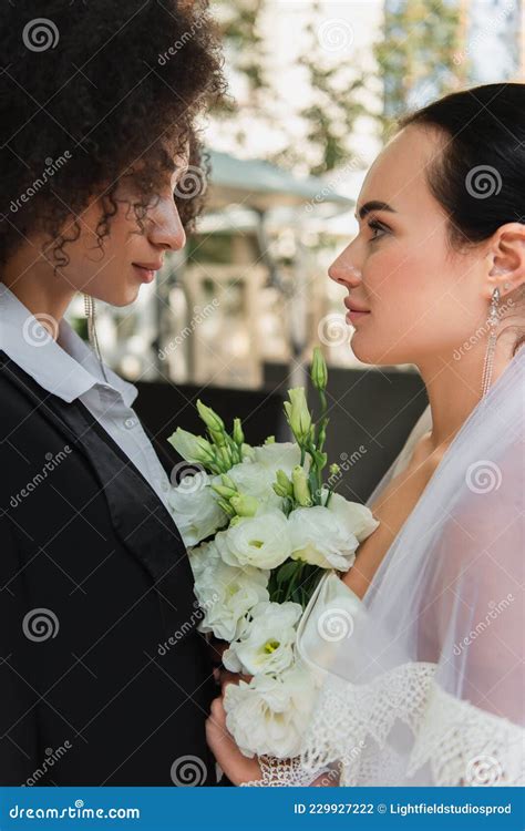 Side View Of Interracial Lesbian Women Stock Photo Image Of Ceremony