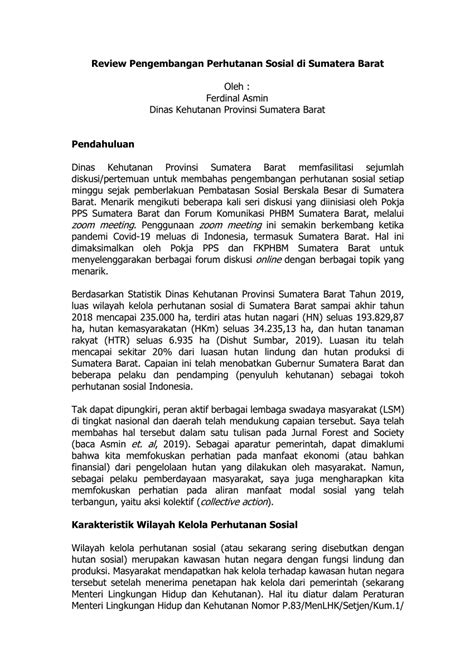 PDF Review Pengembangan Perhutanan Sosial Di Sumatera Barat