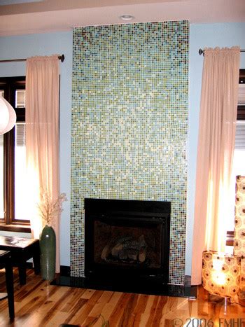 In november 2018, i created and installed this fireplace surround in a home with a subtle color palette. Loft Elliptical Glass Mosaic Tile Gradient Fireplace Design