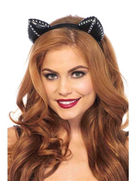Cat Ears Costume Accessory Stitched Faux Leather Cat Ears Headband