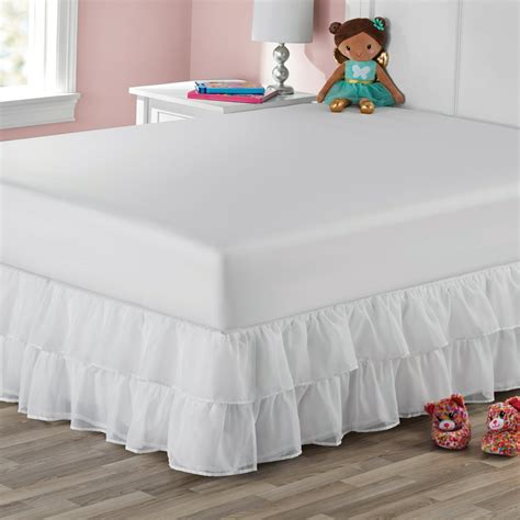 Your Zone Organza Two Tier Ruffle Bed Skirt Solid Arctic White Twin