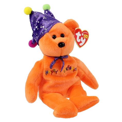 Ty Beanie Baby Happy Birthday The Bear Orange W Hat 9 Inch