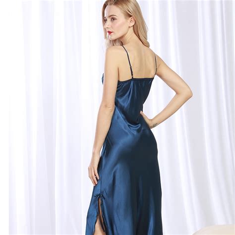 Brand Long Women Summer Night Dress Plus Size Sexy Lace Nightgown Silk Satin Nightdress Night