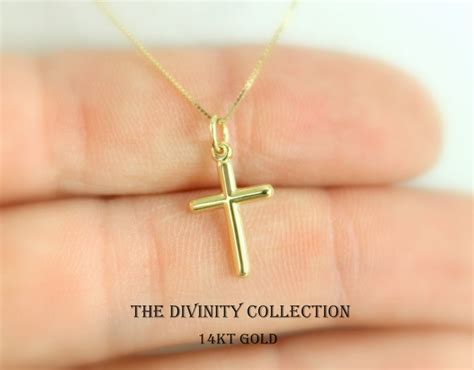 Kt Solid Gold Cross Necklace Women Simple Small Charm Etsy