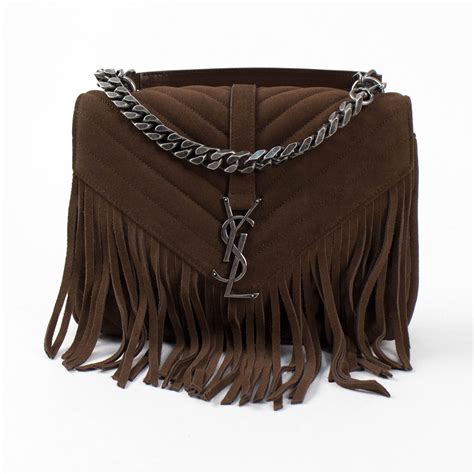 Yves Saint Laurent Medium Suede Monogram College Shoulder Bag Brown