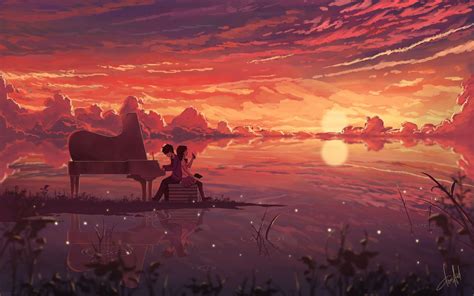 Sunset Background Anime Park Hd Wallpaper Anime Scenery Sunset Leaves