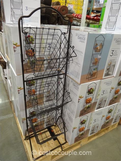 Sunix bamboo fruit basket holder vegetable storage stand, 2 tier standing basket organizer with 2 banana hooks for kitchen, home, office, dining room, supply room and guest room. 3 Tier Fruit Basket Stand From Costco | AdinaPorter