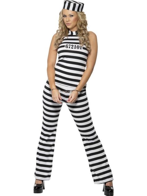 new sexy convict jailbird prisoner cutie ladies fancy dress costume party outfit