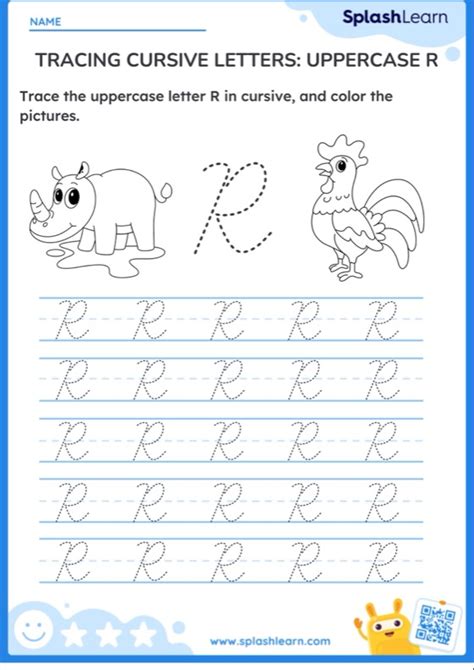 Tracing Cursive Letters Uppercase R Ela Worksheets Splashlearn