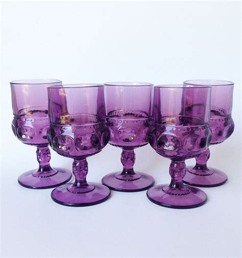 Vintage Amethyst Purple Indiana Glass Goblets Kings Crown Etsy Indiana Glass Amethyst