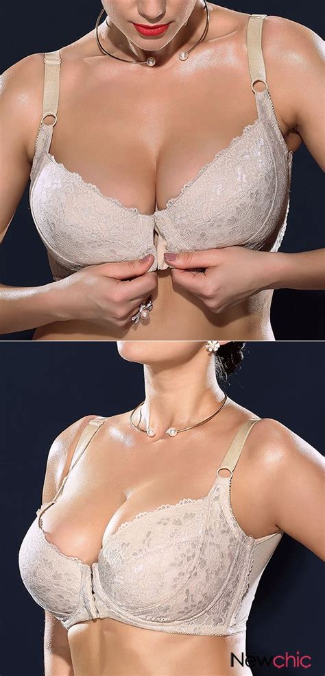 H Cup Front Closure Gather Embroidery Plus Size Push Up Thin Bra In