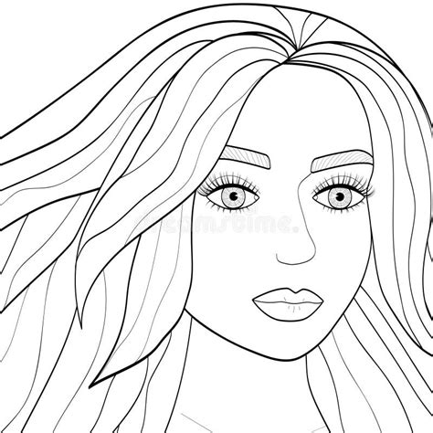 Portrait Of A Beautiful Young Woman Outline Of The Girl`s Face Stock