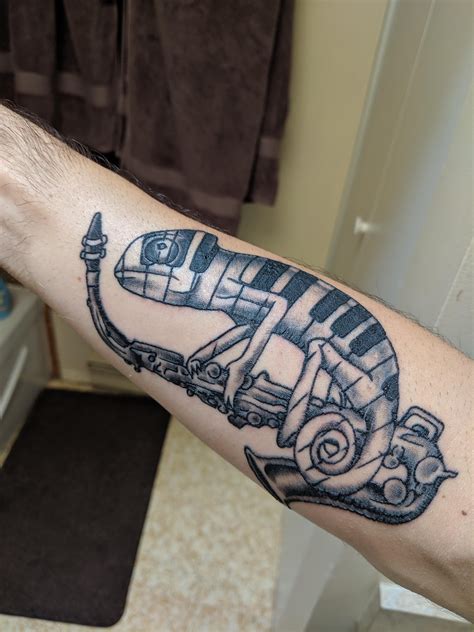 Piano Camo Cameleon On A Saxophone From Curtis At Olympia Tattoo Co In