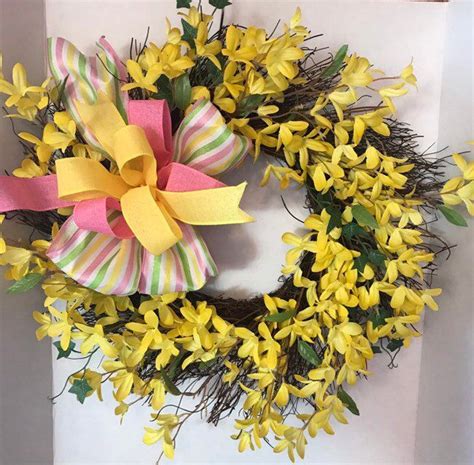 Get ready for spring brighten any space with your spring wreath. Forsythia Wreath, Spring Wreath, Yellow Floral Wreath ...