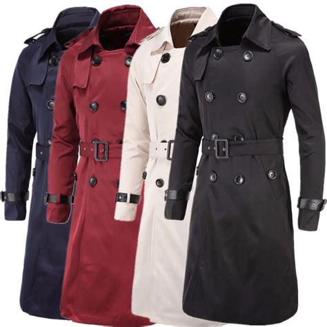 european classic full length male trenchcoat jacket extra long black trench coat men double
