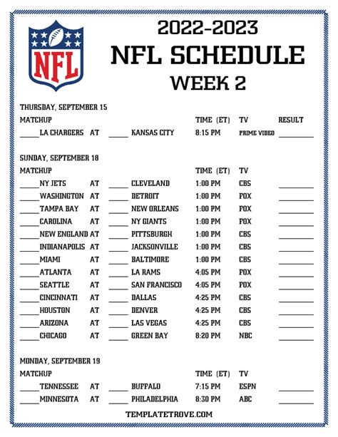 Printable Nfl Weekly Schedule Customize And Print
