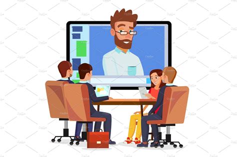 Online Video Conference Vector Man Education Illustrations