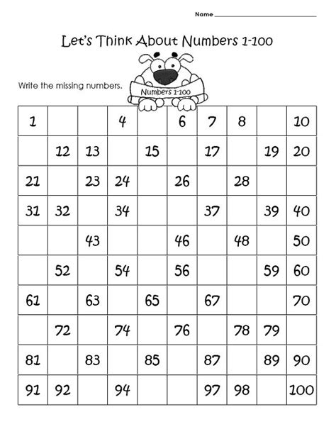 Numbers 1-100 Worksheets For Kindergarten