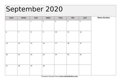 Printable September 2020 Calendar Template Editable Word