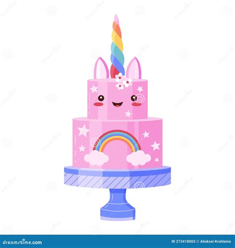 Pastel De Unicornio Lindo Para La Celebración De Cumpleaños Ilustración