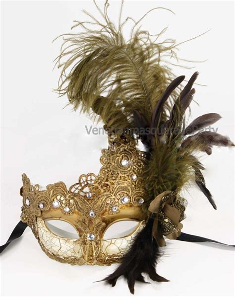 Feather Venetian Halloween Beige Accent Lace Masquerade Ball