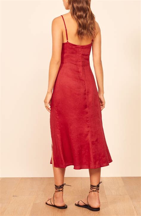 Reformation Brianna Side Slit Linen Dress In Cherry Red Lyst