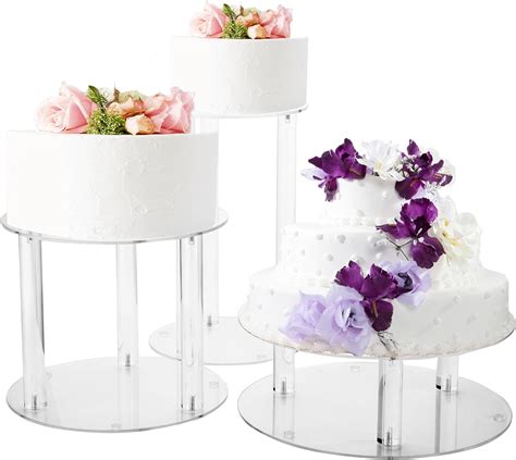 Jusalpha 3 Tier Large Acrylic Glass Round Wedding Cake Stand Food Display Stand