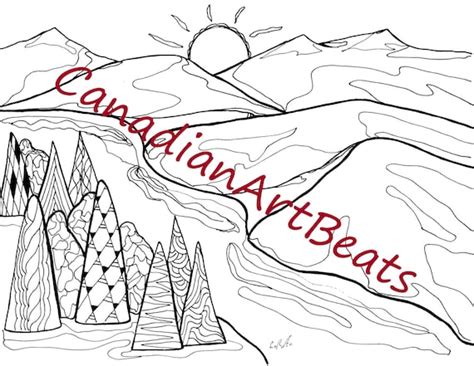 Landscape Mountains Trees River Coloring Page Printable