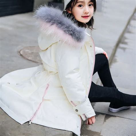 Teen Girl Winter Coat Parka Long Down Puffer Hooded Fur Collar Children