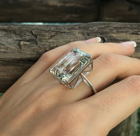 Rectangle Green Amethyst Large Statement Ring Emerald Cut Etsy