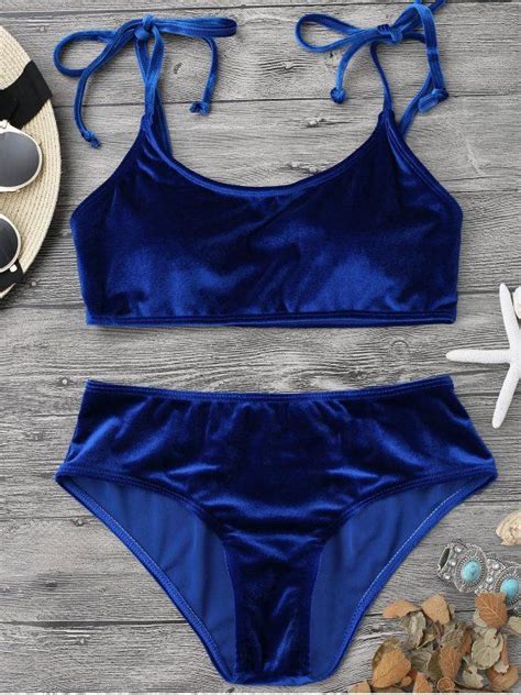 Ad Velvet Padded Bralette Bikini Set Sapphire Blue Shimmer Velvet