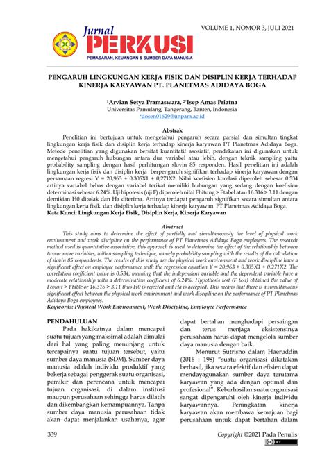 PDF Pengaruh Lingkungan Kerja Fisik Dan Disiplin Kerja Terhadap