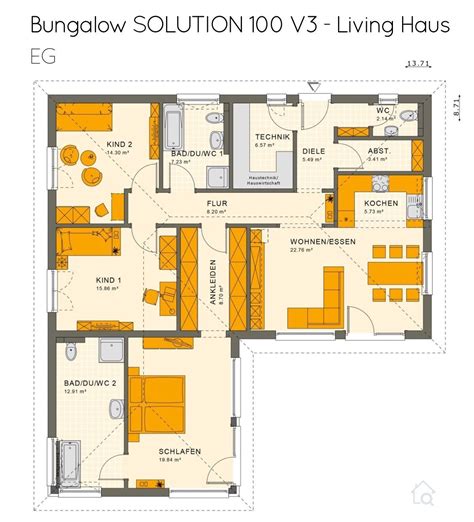 Mit hausautomation und vernetzung können zusätzlich deutliche erleichterungen geschaffen werden. Winkelbungalow Haus Grundriss mit Walmdach Architektur - 4 ...