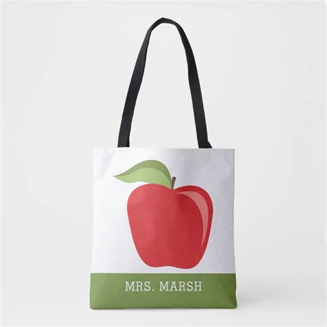 Custom Teacher Apple With Modern Apple Tote Bag Zazzle