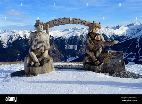 Bad Gastein Ski Resort Mounain Winter Panorama With Snow And Wooden